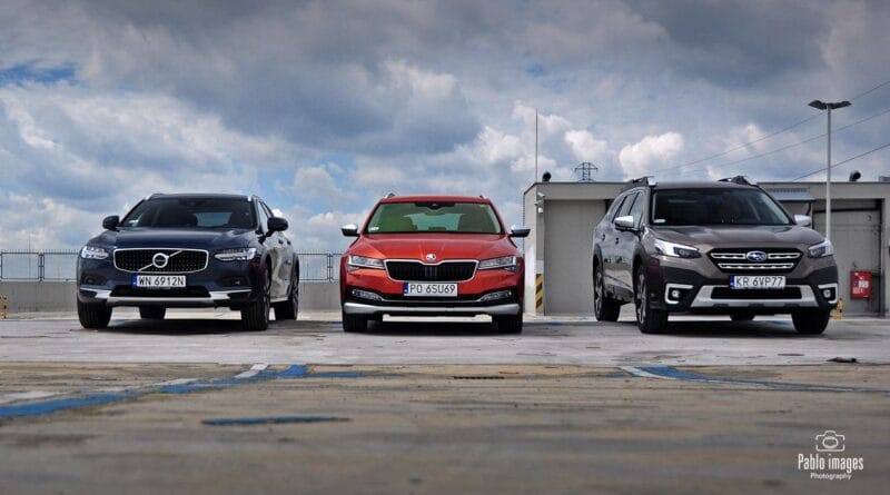 Trzy podwyższone kombi: Subaru Outback, Volvo V90 Cross Country i Skoda Superb Scout – test